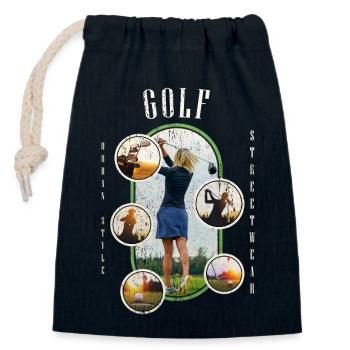 Golf Golfen Golfspielerin Sport Hobby Club Vintage - Verschließbarer Geschenkbeutel aus Baumwolle (14x20cm) - Navy - Vorne