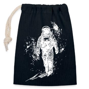 Un astronaute solitaire marche dans le désert de poussière lunaire - Sac cadeau en coton avec cordon (14 x 20 cm) - bleu marine - Devant