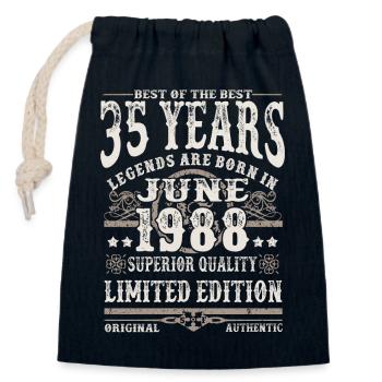 Né en juin 1988 - 35 ans - Sac cadeau en coton avec cordon (14 x 20 cm) - bleu marine - Devant