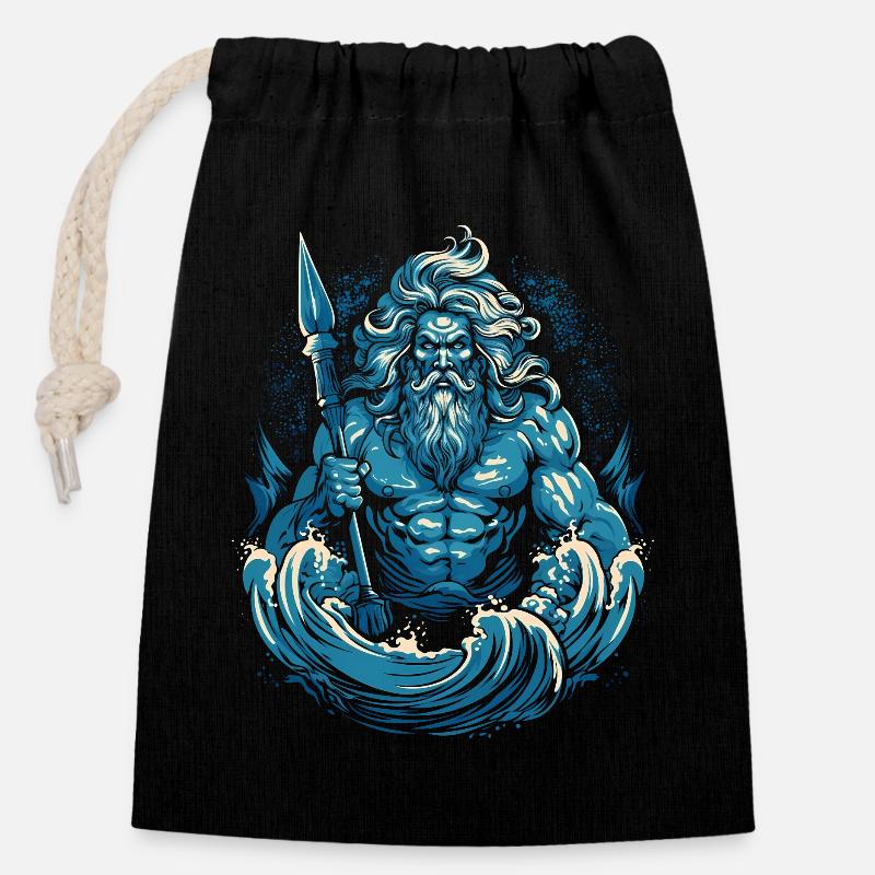 Poseidon - Sac cadeau en coton avec cordon (14 x 20 cm) - noir