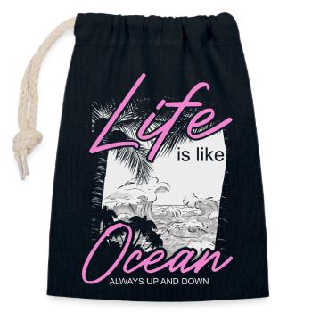 Life is like Ocean alway up and down - Closable cotton gift bag (14x20cm) - navy - Front