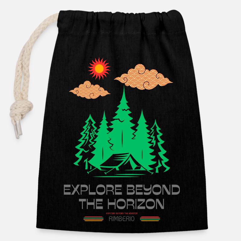 Explorez au-delà de l’horizon - Sac cadeau en coton avec cordon (14 x 20 cm) - noir