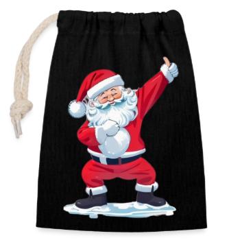 funny santa claus dab - Sac cadeau en coton avec cordon (14 x 20 cm) - noir - Devant