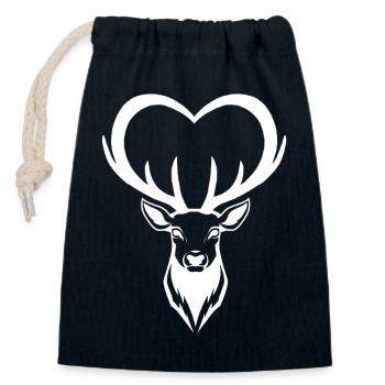 Coeur de cerf blanc - Sac cadeau en coton avec cordon (14 x 20 cm) - bleu marine - Devant