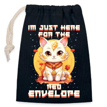 Chat porte-bonheur du Nouvel An chinois juste ici pour le - Sac cadeau en coton avec cordon (14 x 20 cm) - bleu marine - Devant