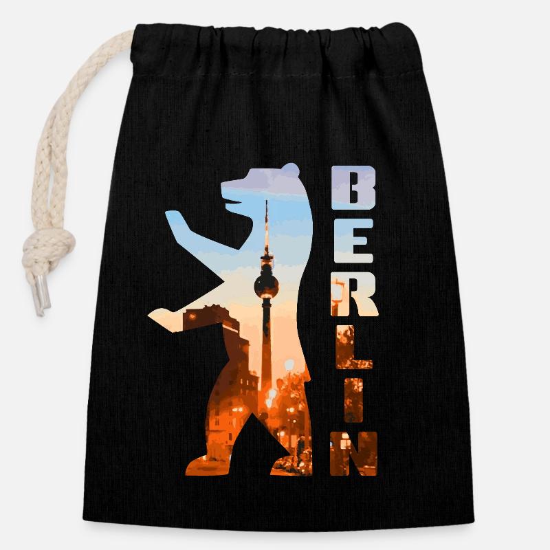 Silhouette d’ours de Berlin - Sac cadeau en coton avec cordon (14 x 20 cm) - noir