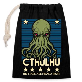 Cthulhu! Die Sterne stehen endlich richtig! - Verschließbarer Geschenkbeutel aus Baumwolle (14x20cm) - Schwarz - Vorne