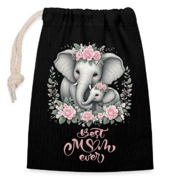 Best Mom Ever Elephant Floral Crown Motherhood - Closable cotton gift bag (14x20cm) - black - Front