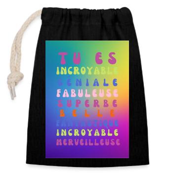 tu es incroyable - Sac cadeau en coton avec cordon (14 x 20 cm) - noir - Devant