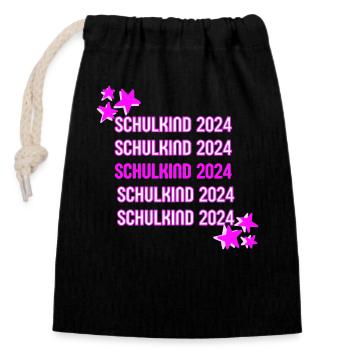 SCHULKIND 2024 Girl - Verschließbarer Geschenkbeutel aus Baumwolle (14x20cm) - Schwarz - Vorne