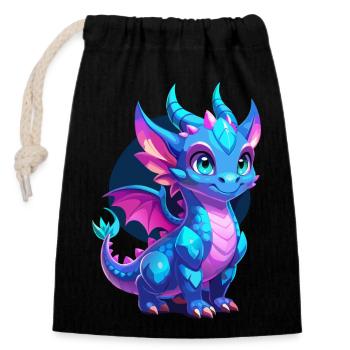 Cute Blue Scaled Dragon - Closable cotton gift bag (14x20cm) - black - Front