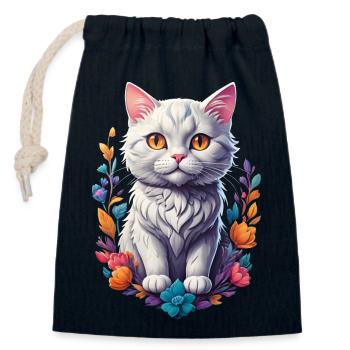 Chaton - Sac cadeau en coton avec cordon (14 x 20 cm) - bleu marine - Devant