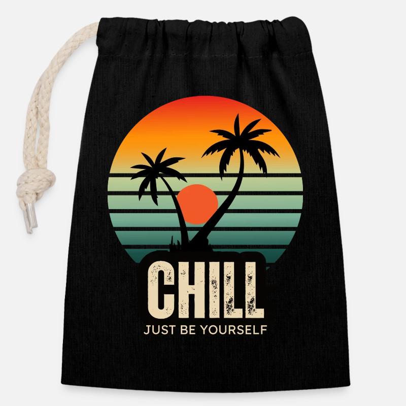 Chill just be yourself - Sac cadeau en coton avec cordon (14 x 20 cm) - noir