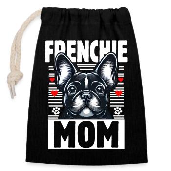 Frenchie Mom - Verschließbarer Geschenkbeutel aus Baumwolle (14x20cm) - Schwarz - Vorne