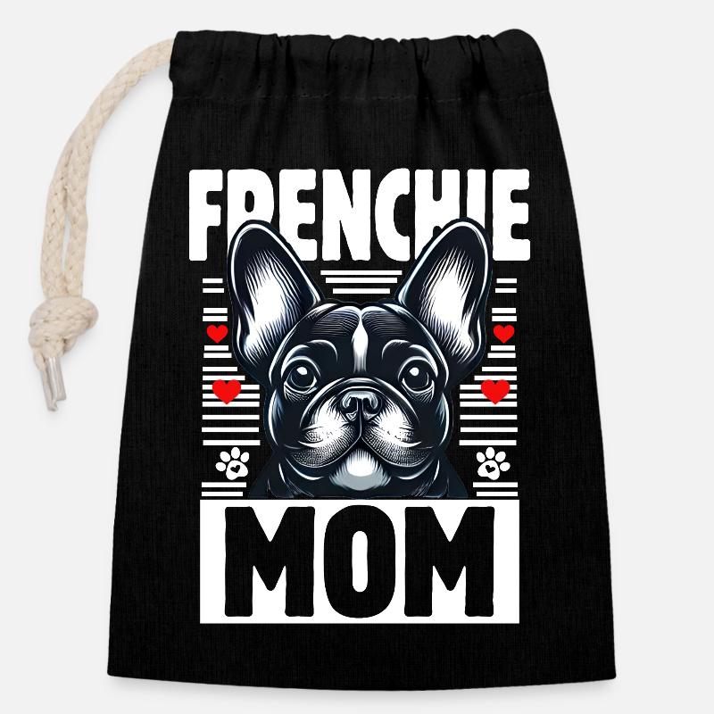 Frenchie Mom - Verschließbarer Geschenkbeutel aus Baumwolle (14x20cm) - Schwarz