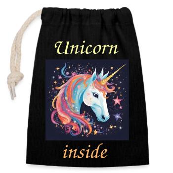 unicorninside - Verschließbarer Geschenkbeutel aus Baumwolle (14x20cm) - Schwarz - Vorne