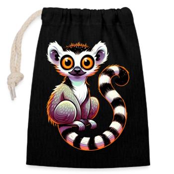 Lémurien - Sac cadeau en coton avec cordon (14 x 20 cm) - noir - Devant