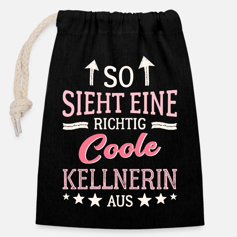 So sieht eine coole Kellnerin aus Bedienung - Verschließbarer Geschenkbeutel aus Baumwolle (14x20cm) - Schwarz