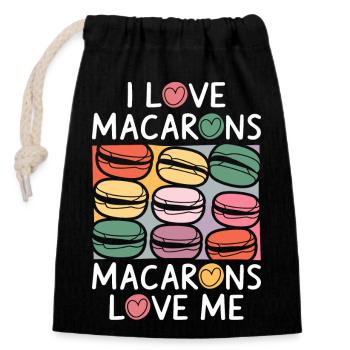 Love for macarons - Closable cotton gift bag (14x20cm) - black - Front