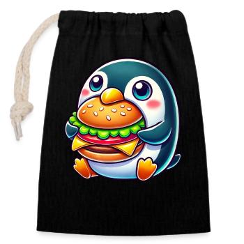 Cute Penguin Burger Cartoon Fast Food - Closable cotton gift bag (14x20cm) - black - Front
