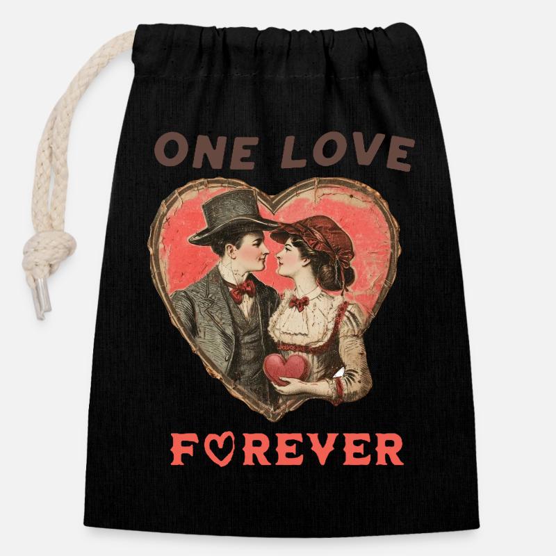 Eternal love - Closable cotton gift bag (14x20cm) - black