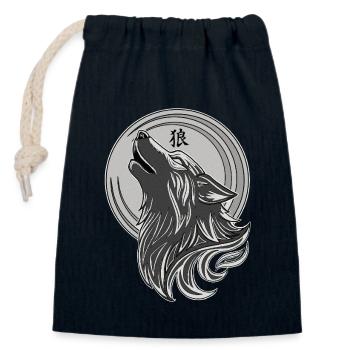 Loup tribal - Sac cadeau en coton avec cordon (14 x 20 cm) - bleu marine - Devant