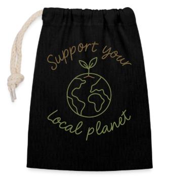 Support Your Local Planet – Eco-Style - Verschließbarer Geschenkbeutel aus Baumwolle (14x20cm) - Schwarz - Vorne