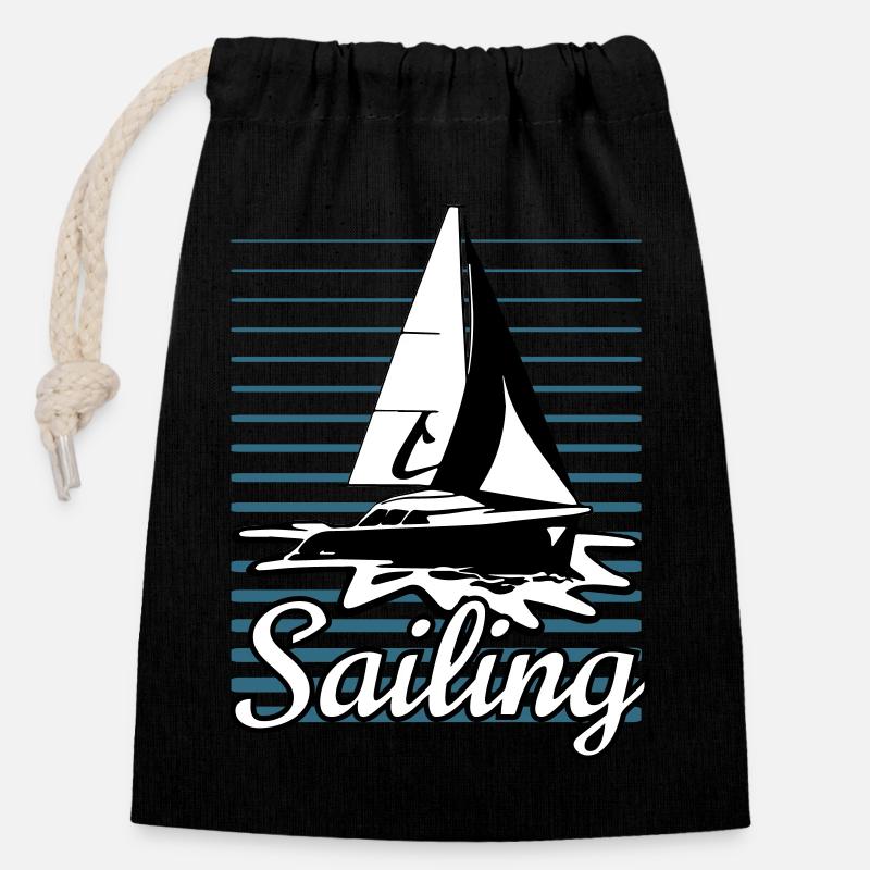 Sailboat 002 - Closable cotton gift bag (14x20cm) - black