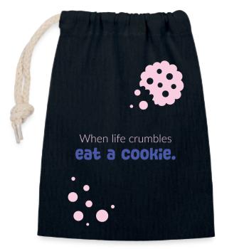 When life crumbles eat a cookie - Closable cotton gift bag (14x20cm) - navy - Front