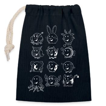 Des animaux sphériques ! - Sac cadeau en coton avec cordon (14 x 20 cm) - bleu marine - Devant