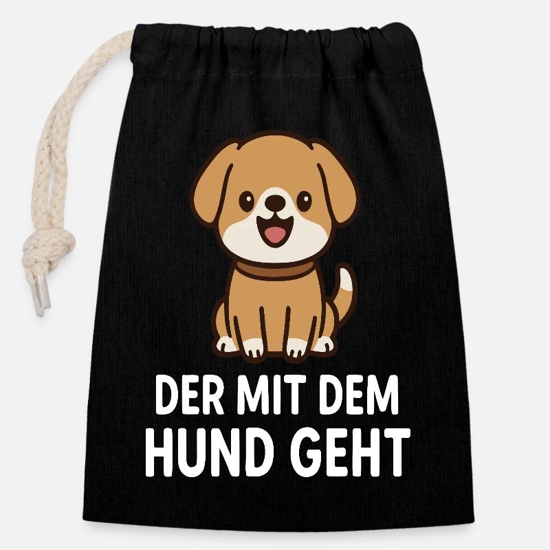 Chien drôle avec un design de carte d'index - Sac cadeau en coton avec cordon (14 x 20 cm) - noir