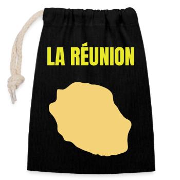 T-shirt carte La Réunion île dorée - Sac cadeau en coton avec cordon (14 x 20 cm) - noir - Devant