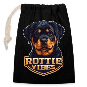 Rottie Vibes - Portrait de chiot Rottweiler mignon - Sac cadeau en coton avec cordon (14 x 20 cm) - noir - Devant