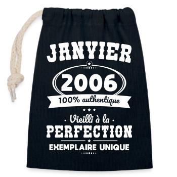 Anniversaire 20 ans - Janvier 2006 Perfection - Sac cadeau en coton avec cordon (14 x 20 cm) - bleu marine - Devant