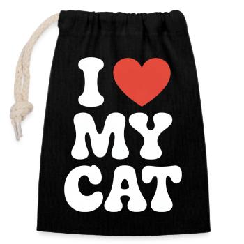 J’aime mon chat ich liebe meine katze - Sac cadeau en coton avec cordon (14 x 20 cm) - noir - Devant
