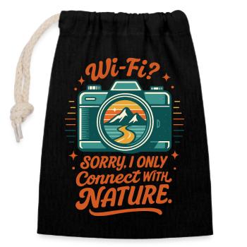 Nature instead of Wi-Fi - Closable cotton gift bag (14x20cm) - black - Front