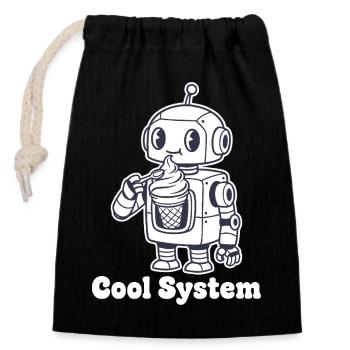 Roboter mit Eiscreme - Verschließbarer Geschenkbeutel aus Baumwolle (14x20cm) - Schwarz - Vorne