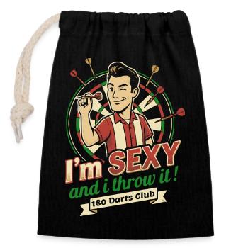 T-shirt fléchettes homme Je suis sexy et je lance - Sac cadeau en coton avec cordon (14 x 20 cm) - noir - Devant
