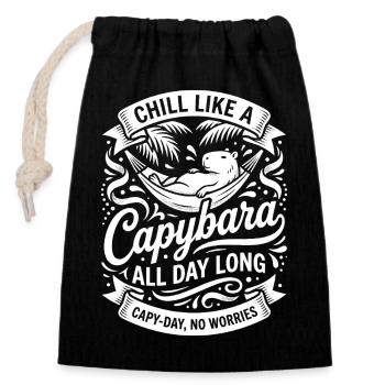 Capybara Chilling All Day - Closable cotton gift bag (14x20cm) - black - Front