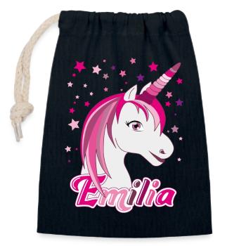 Emilia, nom de jeune fille, prénom préféré - Sac cadeau en coton avec cordon (14 x 20 cm) - bleu marine - Devant