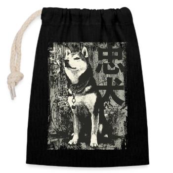 Akita Inu Porträt – 忠犬 Urban Art - Verschließbarer Geschenkbeutel aus Baumwolle (14x20cm) - Schwarz - Vorne