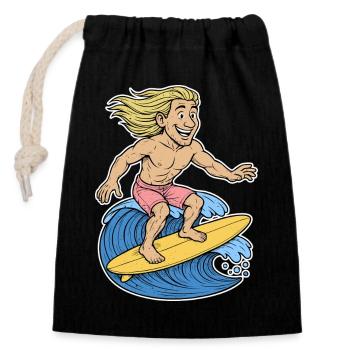 Blonde Surferin auf Welle - Verschließbarer Geschenkbeutel aus Baumwolle (14x20cm) - Schwarz - Vorne