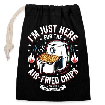 Im Just Here For Air Fried Chips - Verschließbarer Geschenkbeutel aus Baumwolle (14x20cm) - Schwarz - Vorne