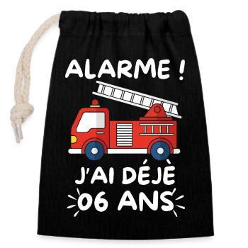 Fire Truck, 06 Year Old Birthday - Closable cotton gift bag (14x20cm) - black - Front
