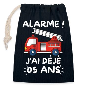 Alarm, ich bin schon 5 Jahre alt, Feuerwehrmannsgeburtstag - Verschließbarer Geschenkbeutel aus Baumwolle (14x20cm) - Navy - Vorne