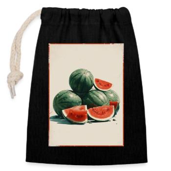 Vintage Wassermelone Scheiben - Verschließbarer Geschenkbeutel aus Baumwolle (14x20cm) - Schwarz - Vorne
