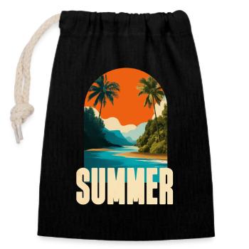 Tropical summer beach - Closable cotton gift bag (14x20cm) - black - Front