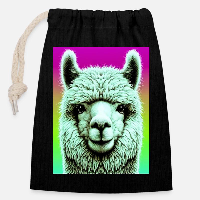 Alpaga - Sac cadeau en coton avec cordon (14 x 20 cm) - noir