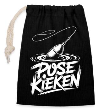 Fishing Saying Pose - Closable cotton gift bag (14x20cm) - black - Front