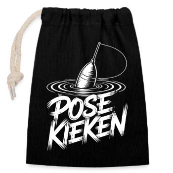 Fishing Pose Humor - Closable cotton gift bag (14x20cm) - black - Front